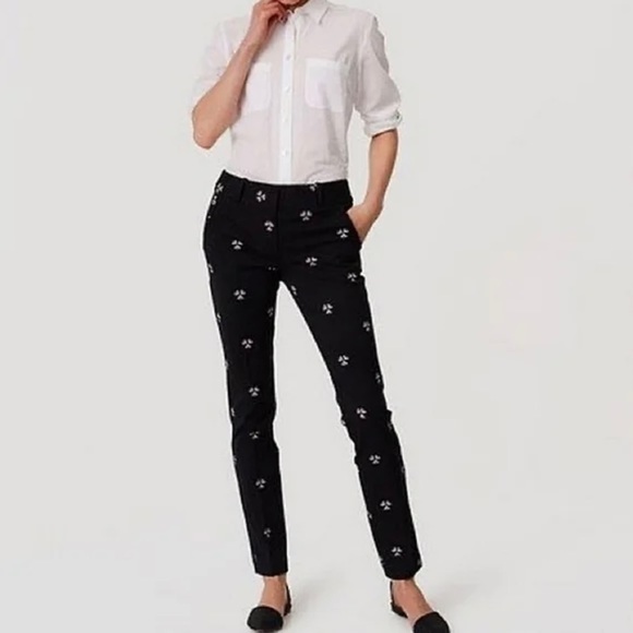 LOFT Marisa Skinny‎ Black Pink Floral Pants - Picture 1 of 8